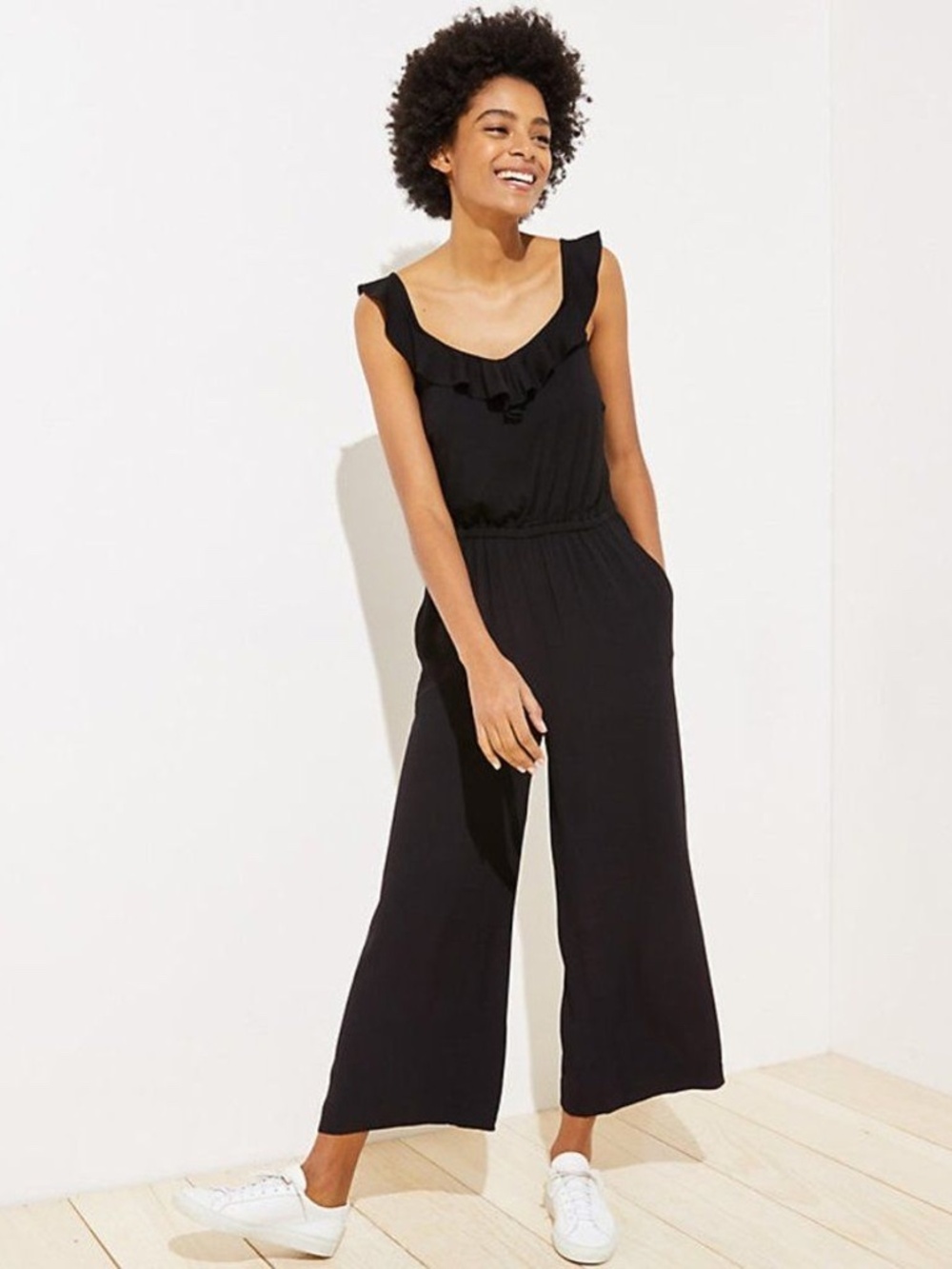 Ann Taylor LOFT Black Sleeveless Wide Leg Jumpsuit - Womens Size Medium